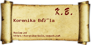 Korenika Béla névjegykártya