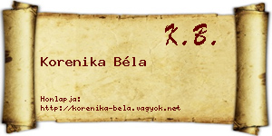 Korenika Béla névjegykártya
